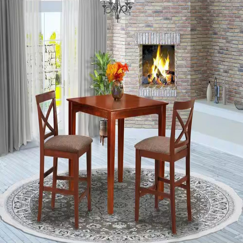 3-Piece Brown Finish Solid Wood Top Counter Height Dining Table Set