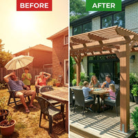 12X16 FT All Cedar Wood Wooden Pergola, Pergola Kit with Stakes, Quality Wood Supported Structure, Snow and Wind Supported, Outdoor Garden Shelter with Cedar Framed for Backyard, Deck, Lawn — Before & After