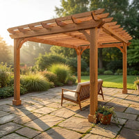12X16 FT All Cedar Wood Wooden Pergola, Pergola Kit with Stakes, Quality Wood Supported Structure, Snow and Wind Supported, Outdoor Garden Shelter with Cedar Framed for Backyard, Deck, Lawn — Studio Shot