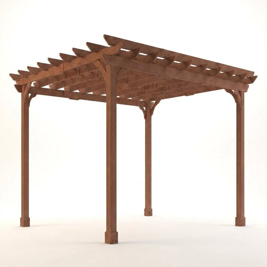 12X16 FT All Cedar Wood Wooden Pergola, Pergola Kit with Stakes, Quality Wood Supported Structure, Snow and Wind Supported, Outdoor Garden Shelter with Cedar Framed for Backyard, Deck, Lawn — Studio Shot
