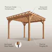 12X16 FT All Cedar Wood Wooden Pergola, Pergola Kit with Stakes, Quality Wood Supported Structure, Snow and Wind Supported, Outdoor Garden Shelter with Cedar Framed for Backyard, Deck, Lawn — infographic