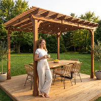 12X16 FT All Cedar Wood Wooden Pergola, Pergola Kit with Stakes, Quality Wood Supported Structure, Snow and Wind Supported, Outdoor Garden Shelter with Cedar Framed for Backyard, Deck, Lawn — Lifestyle