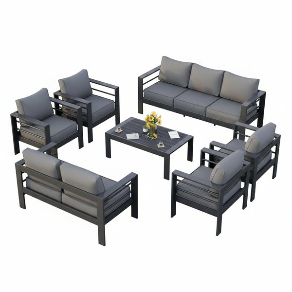 Aluminum Patio Furniture Set, 7 Piece Metal Outdoor Set, Patio Furniture Set with Waterproof Covers for Backyard Garden（Grey）