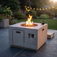 34 Inch Square Concrete Propane Fire Pit Table with Lava Rocks and Cover 50,000 BTU — Studio Shot