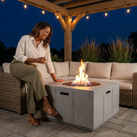 34 Inch Square Concrete Propane Fire Pit Table with Lava Rocks and Cover 50,000 BTU — Lifestyle