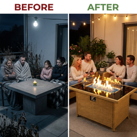 43 In. Propane Gas Fire Pit Table, 60000 BTU Rectangular Open Weave Wicker Fire Pit with Glass Wind Guard in Yellow — Before & After