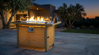 43 In. Propane Gas Fire Pit Table, 60000 BTU Rectangular Open Weave Wicker Fire Pit with Glass Wind Guard in Yellow — Lifestyle