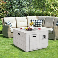 34 Inch Square Concrete Propane Fire Pit Table with Lava Rocks and Cover 50,000 BTU