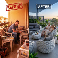 6-Piece Aluminum Patio Furniture Set, Olefin Rope Modern Outdoor Conversation Set Sectional Sofa with Water Repellent Thick Cushions and Coffee Table for Balcony, Garden, Light Grey — Before & After