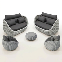 6-Piece Aluminum Patio Furniture Set, Olefin Rope Modern Outdoor Conversation Set Sectional Sofa with Water Repellent Thick Cushions and Coffee Table for Balcony, Garden, Light Grey — Studio Shot