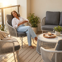 6-Piece Aluminum Patio Furniture Set, Olefin Rope Modern Outdoor Conversation Set Sectional Sofa with Water Repellent Thick Cushions and Coffee Table for Balcony, Garden, Light Grey — Lifestyle