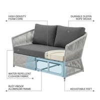 6-Piece Aluminum Patio Furniture Set, Olefin Rope Modern Outdoor Conversation Set Sectional Sofa with Water Repellent Thick Cushions and Coffee Table for Balcony, Garden, Light Grey — How It Works