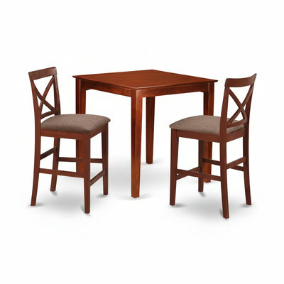 3-Piece Brown Finish Solid Wood Top Counter Height Dining Table Set