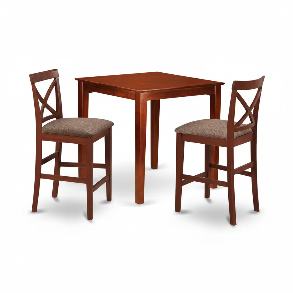 3-Piece Brown Finish Solid Wood Top Counter Height Dining Table Set