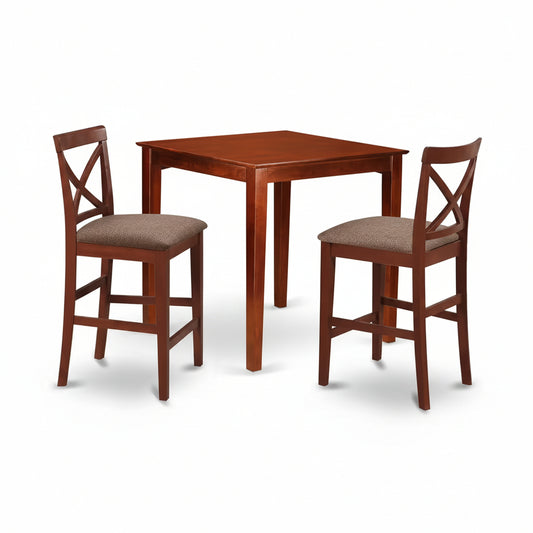 3-Piece Brown Finish Solid Wood Top Counter Height Dining Table Set