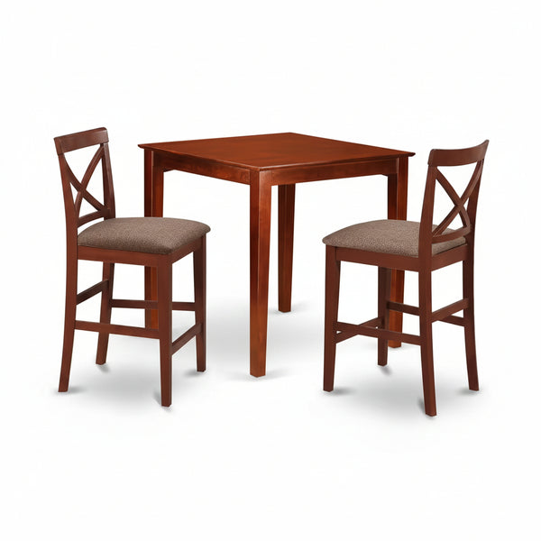 3-Piece Brown Finish Solid Wood Top Counter Height Dining Table Set