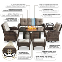 7 Piece Outdoor Patio Furniture Set, Patio Furniture Set with Fire Pit Table Rattan Wicker Patio Furniture Set, Brown Wicker & Beige Cushion — How It Works
