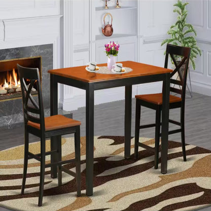 3-Piece Black Finish Solid Wood Top Counter Height Dining Table Set