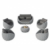 6-Piece Aluminum Patio Furniture Set, Olefin Rope Modern Outdoor Conversation Set Sectional Sofa with Water Repellent Thick Cushions and Coffee Table for Balcony, Garden, Light Grey