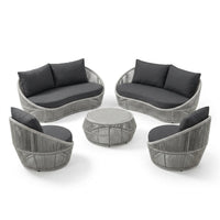 Outdoor Conversation Set Built for Modern Patios, 6-Piece Aluminum Frame, Olefin Rope Weave, Water Repellent Cushions — Studio Shot