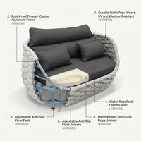 Outdoor Conversation Set Built for Modern Patios, 6-Piece Aluminum Frame, Olefin Rope Weave, Water Repellent Cushions — How It Works