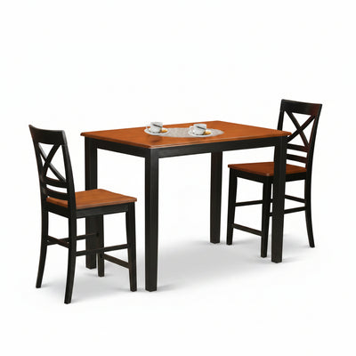 3-Piece Black Finish Solid Wood Top Counter Height Dining Table Set