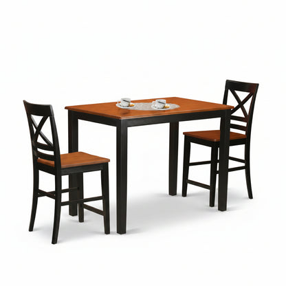 3-Piece Black Finish Solid Wood Top Counter Height Dining Table Set