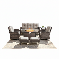 Outdoor Patio Furniture Set Built for Comfort, Fire Pit Table, Rattan Wicker, 50,000 BTU Propane